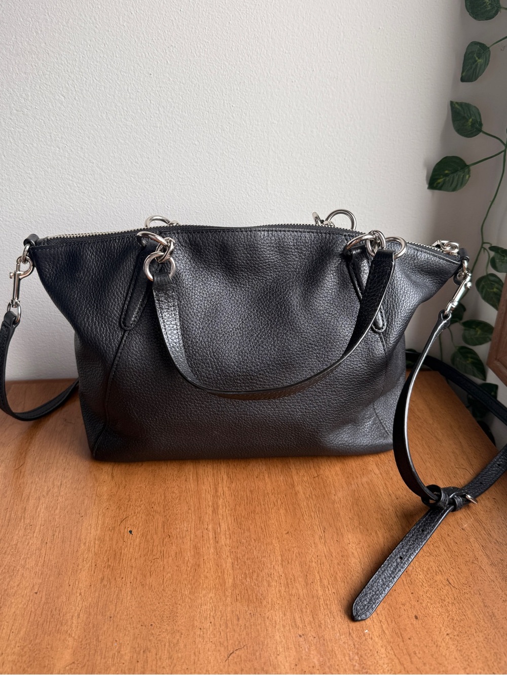 Coach Black Pebbled Leather Satchel Shoulder Bag Silver Hardware Crossbody COA - Picture 3 of 13